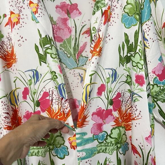 Natori Women's Kaftan Kimono Large Under The Sea Fish Pockets Zip Up Multicolor - Picture 7 of 14